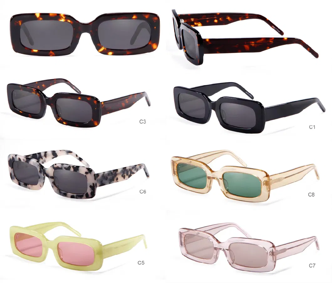 2022 Brand New Rectangular Jelly Summer Element Acetate Sunglasses All-Match Fashion Sun Glasses