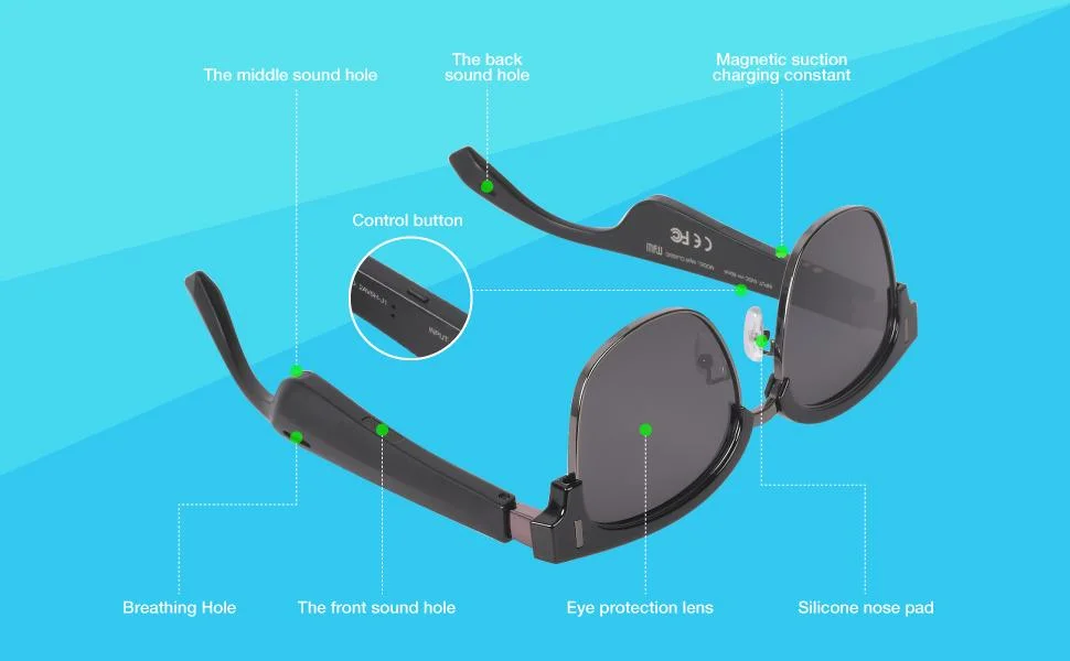 OEM Customized Bluetooth Wireless Sport Audio Music Smart Eyewear Sunglasses