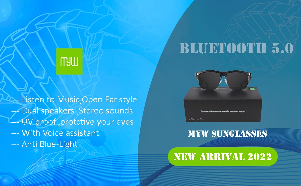 Myw Wholesale Sport Wireless Bluetooth Audio Sunglasses Eyewear Voice Assistant Eyeglasses with UV400 Protection &amp; Polarized Lens